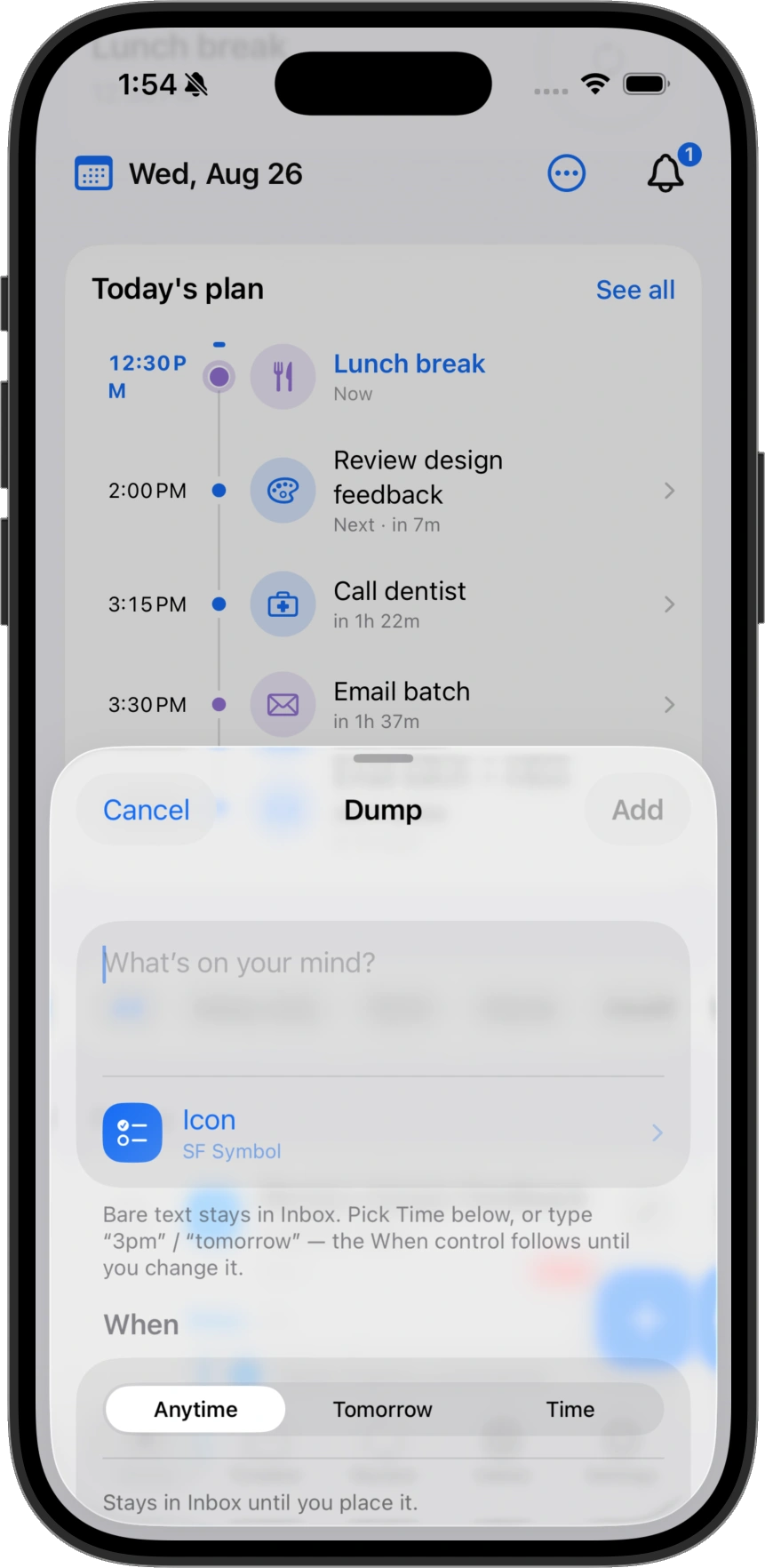 DayNorth Dump sheet — capture a task