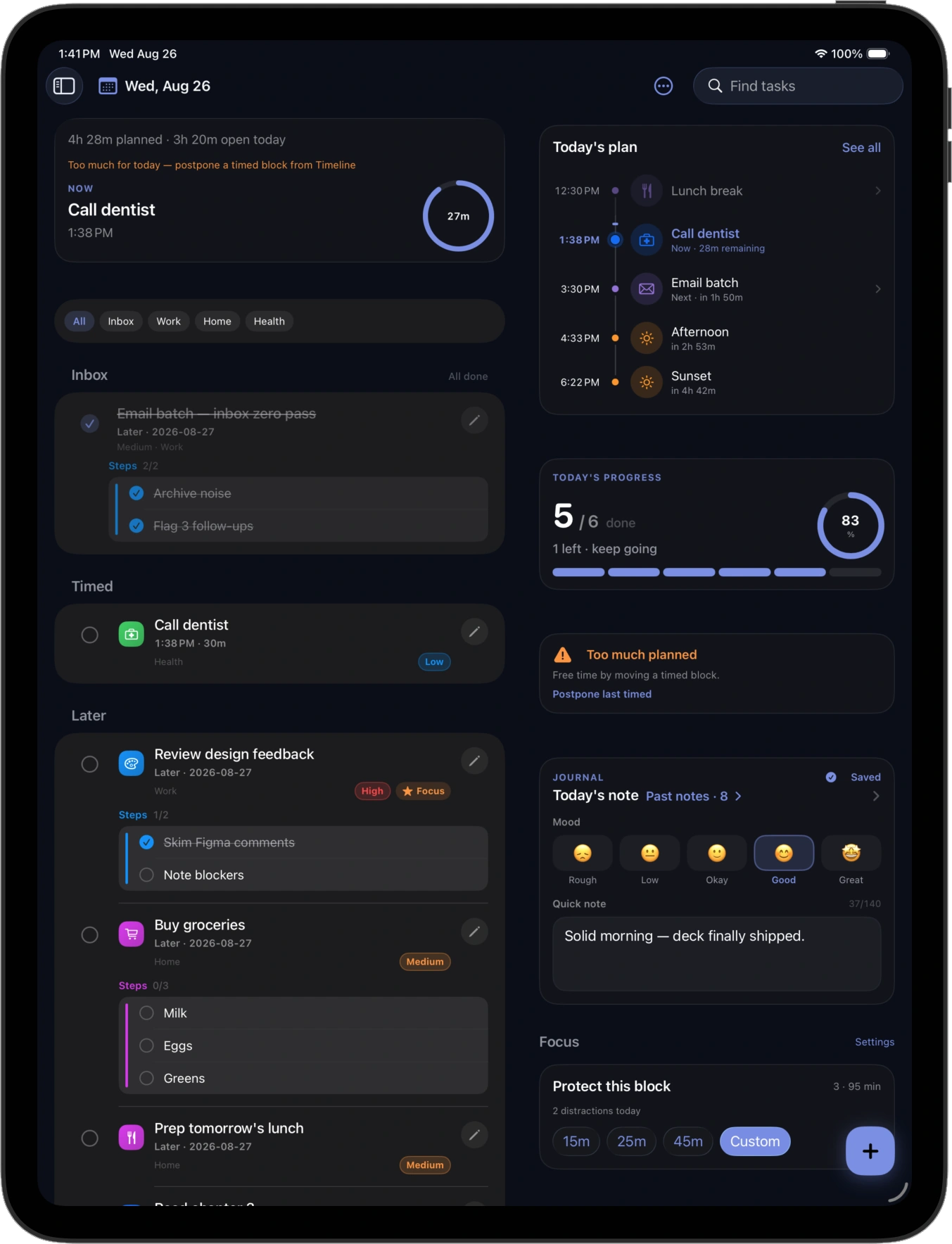 DayNorth on iPad in dark mode
