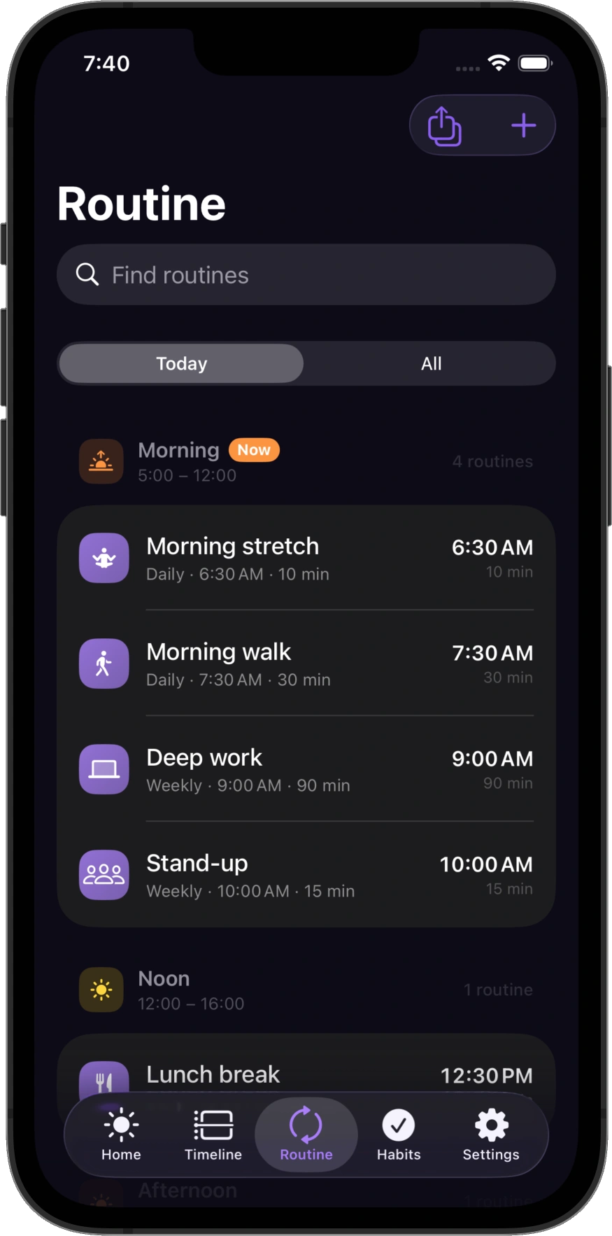 DayNorth Routine in dark mode