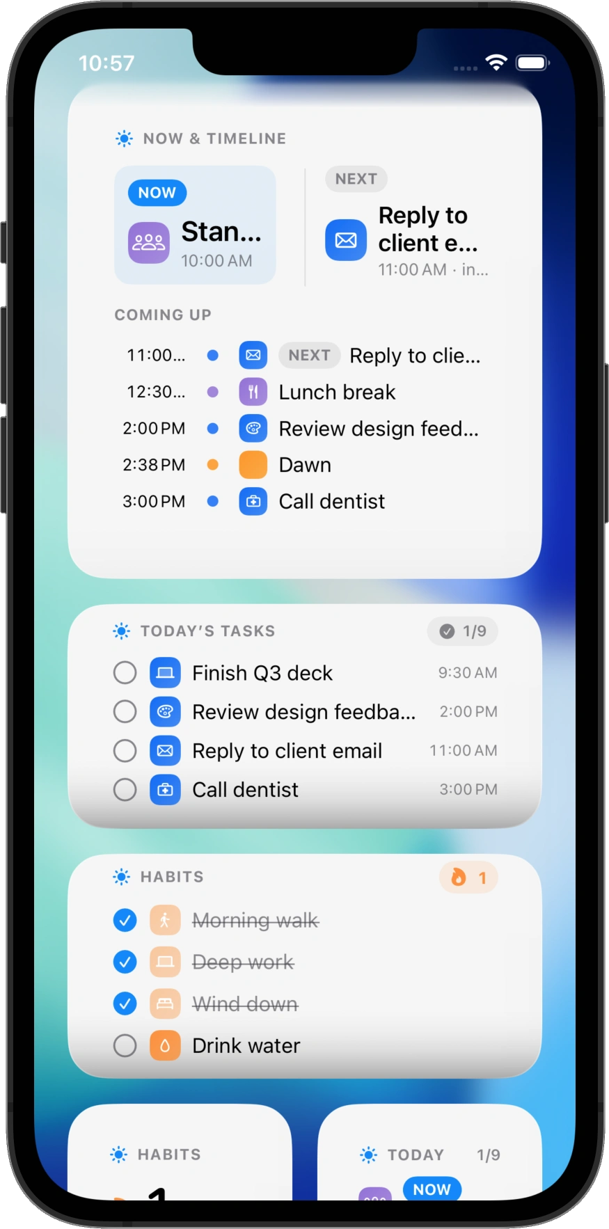 DayNorth Home Screen widgets — Now, tasks, and habits